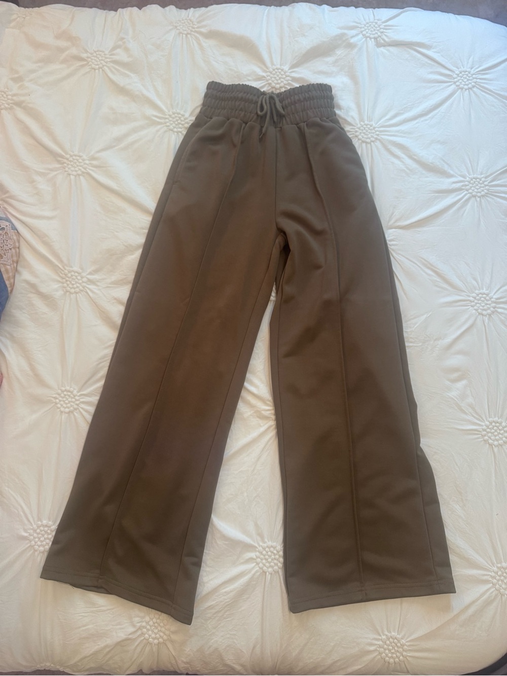 High-Waisted Wide-Leg Drawstring Army Green Pants